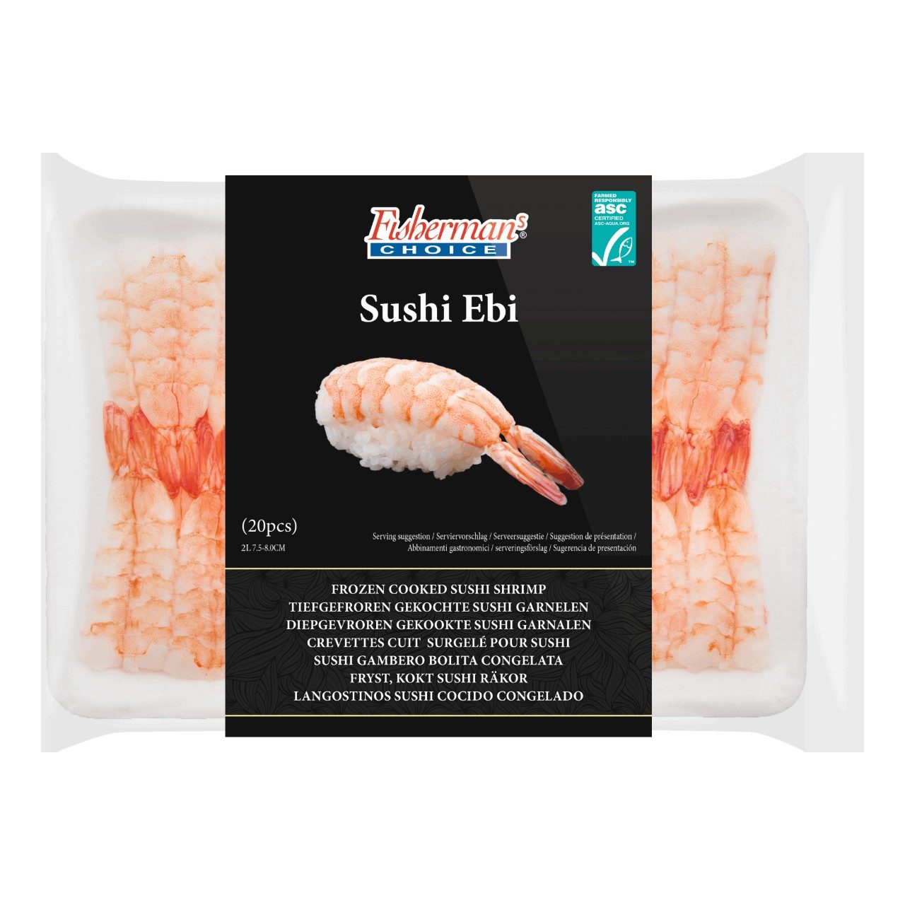 Sushi Ebi topping ASC 20 stuks, 7.5-8 cm