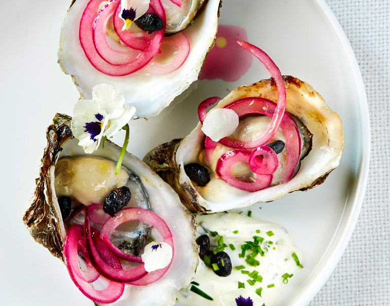 Geroosterde oesters met bieslookcrème 